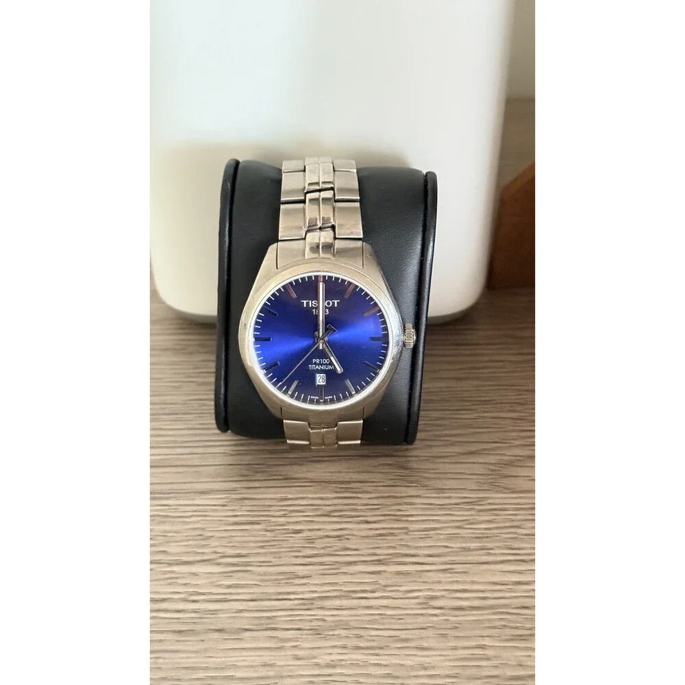 Tissot PR100 Titanium Swiss Watch Blue T10410A Men's — Needs Battery